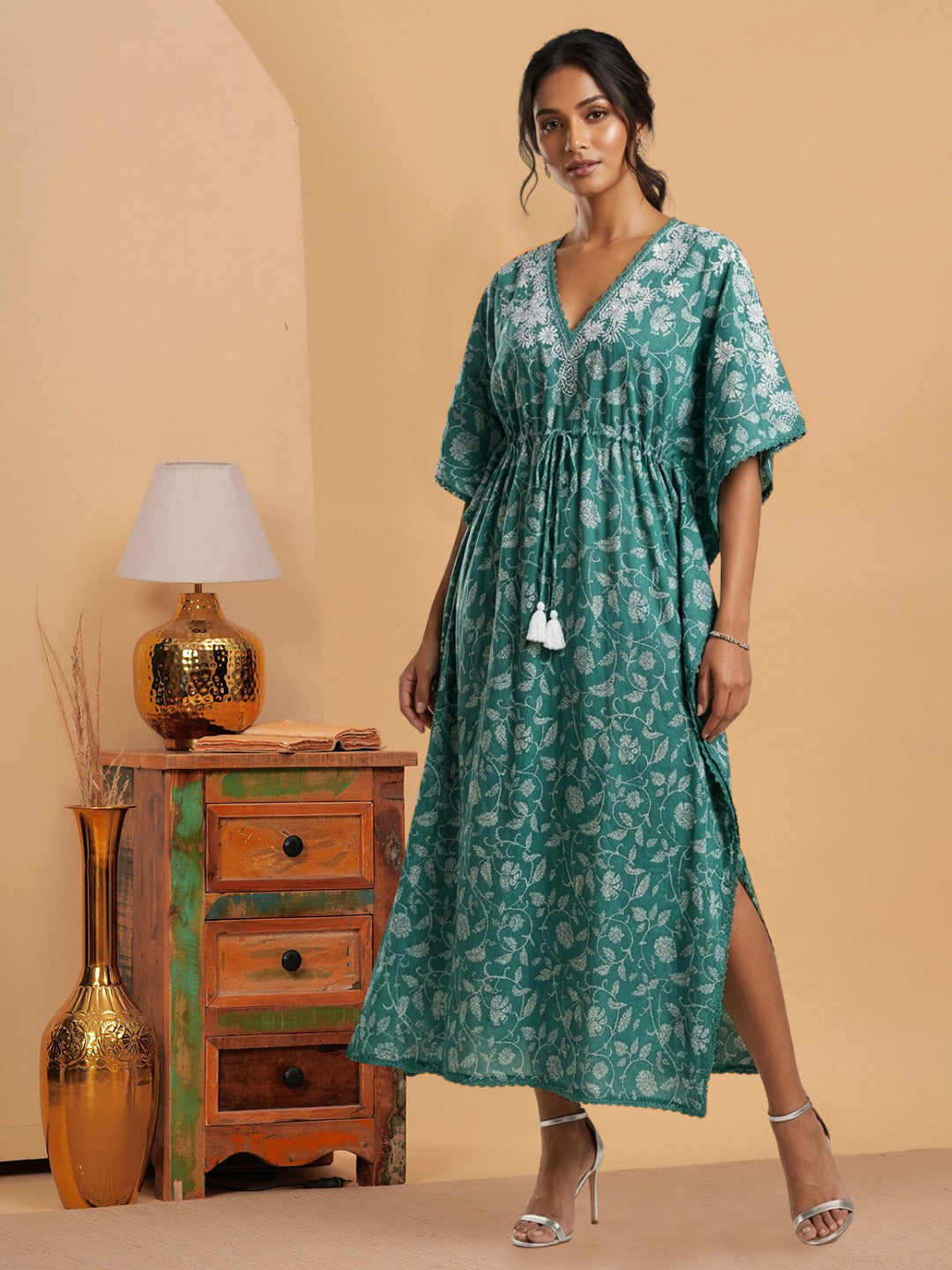 Women Embroidered Cotton Kaftan-AL3700C