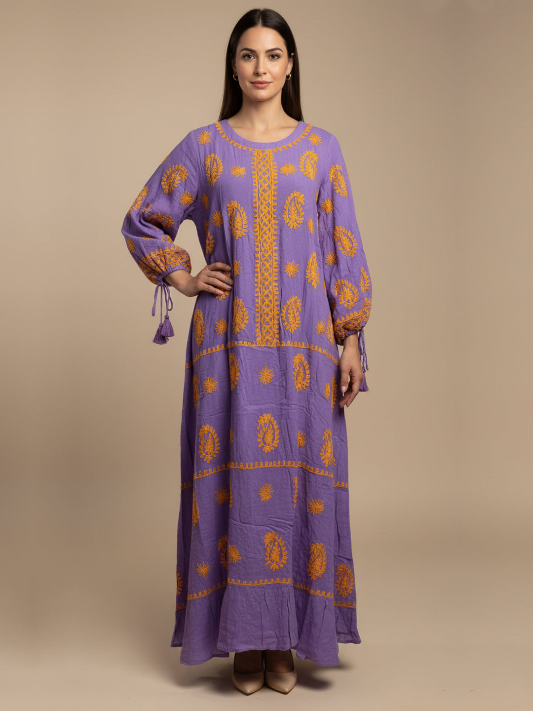 Hand Embroidered Chikankari Rayon Jalabiya-AL4048 Mauve