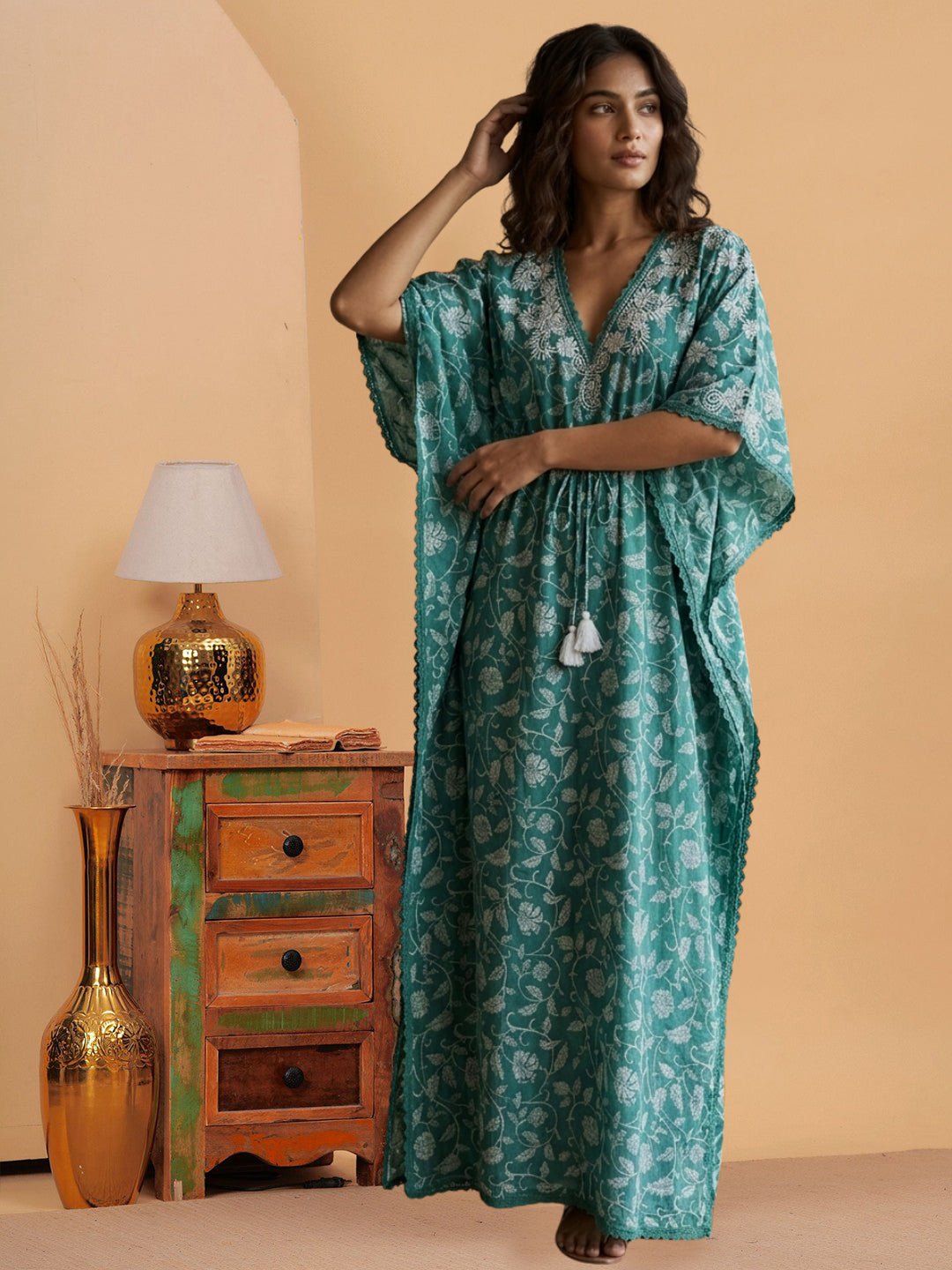Women Embroidered Cotton Kaftan-AL3700C
