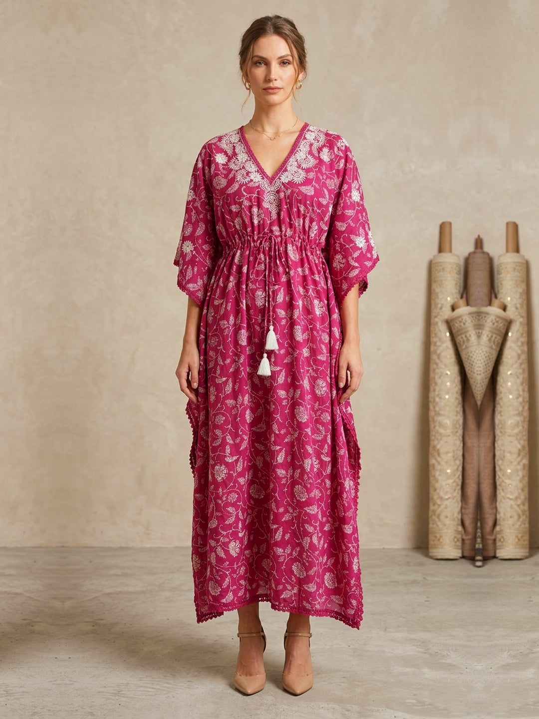 Women Embroidered Cotton Kaftan-AL3700C