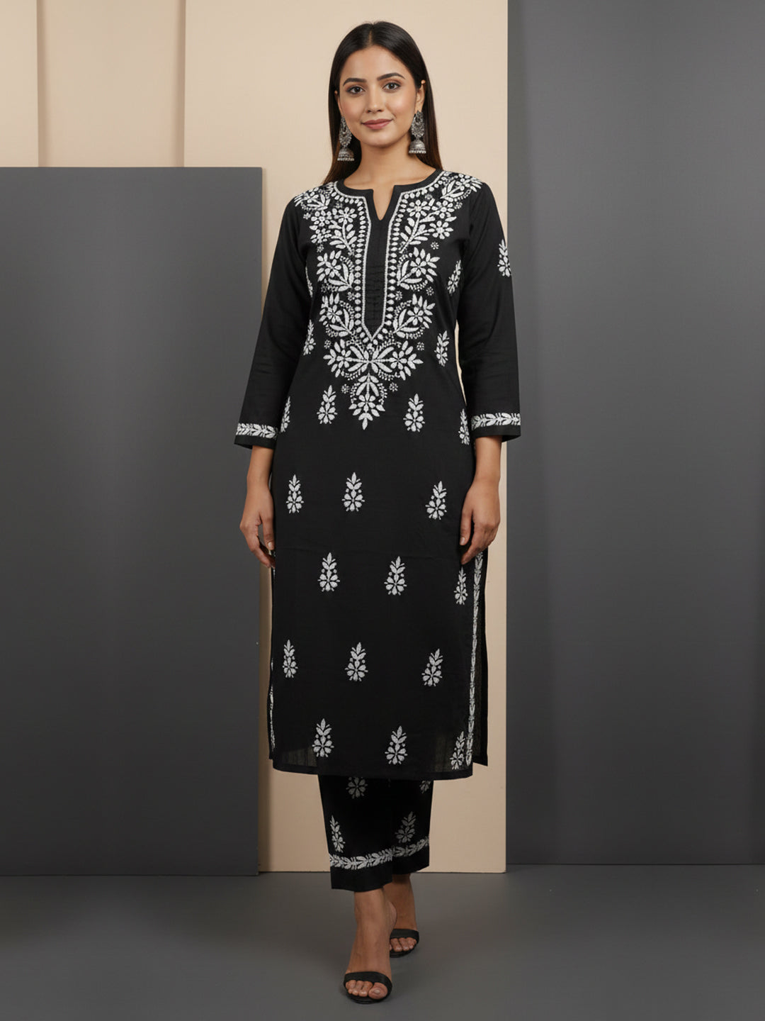 Women Hand Embroidered Chikankari Cotton Kurta Set-AL4107KS New