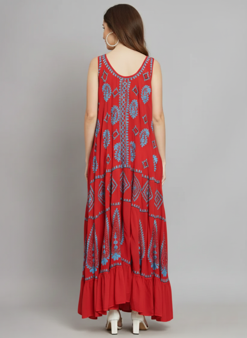 Hand Embroidered Chikankari Modal Kaftan-AL3605C