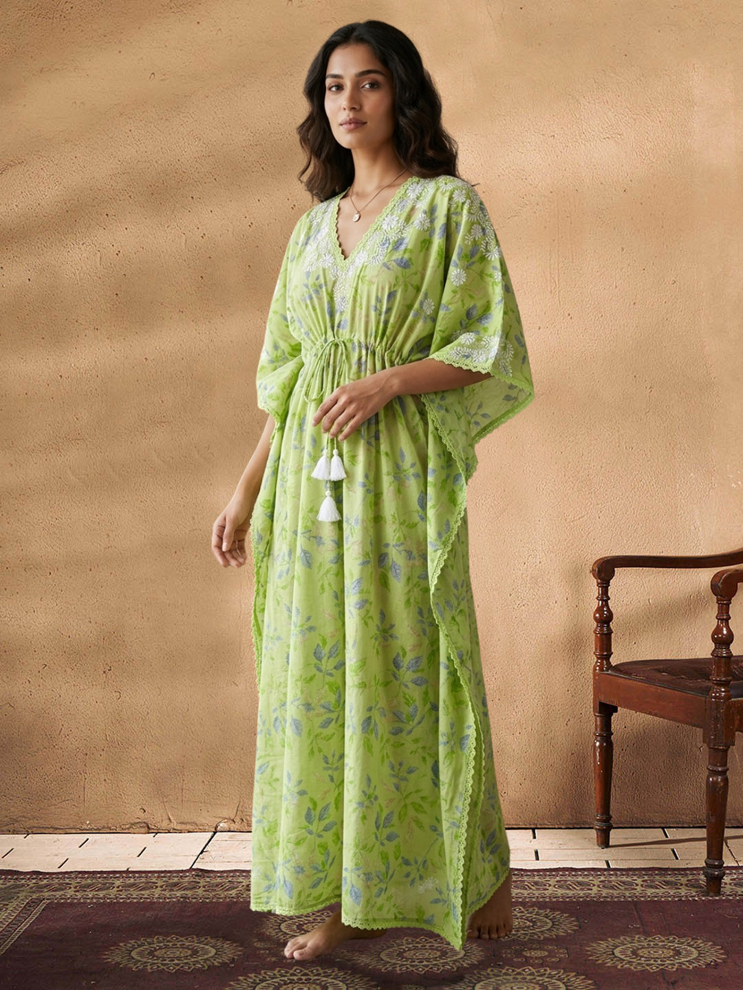 Women Embroidered Cotton Kaftan-AL3700B