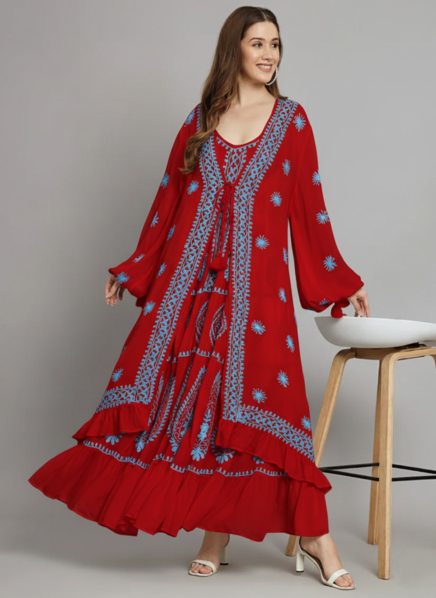 Hand Embroidered Chikankari Modal Kaftan-AL3605C
