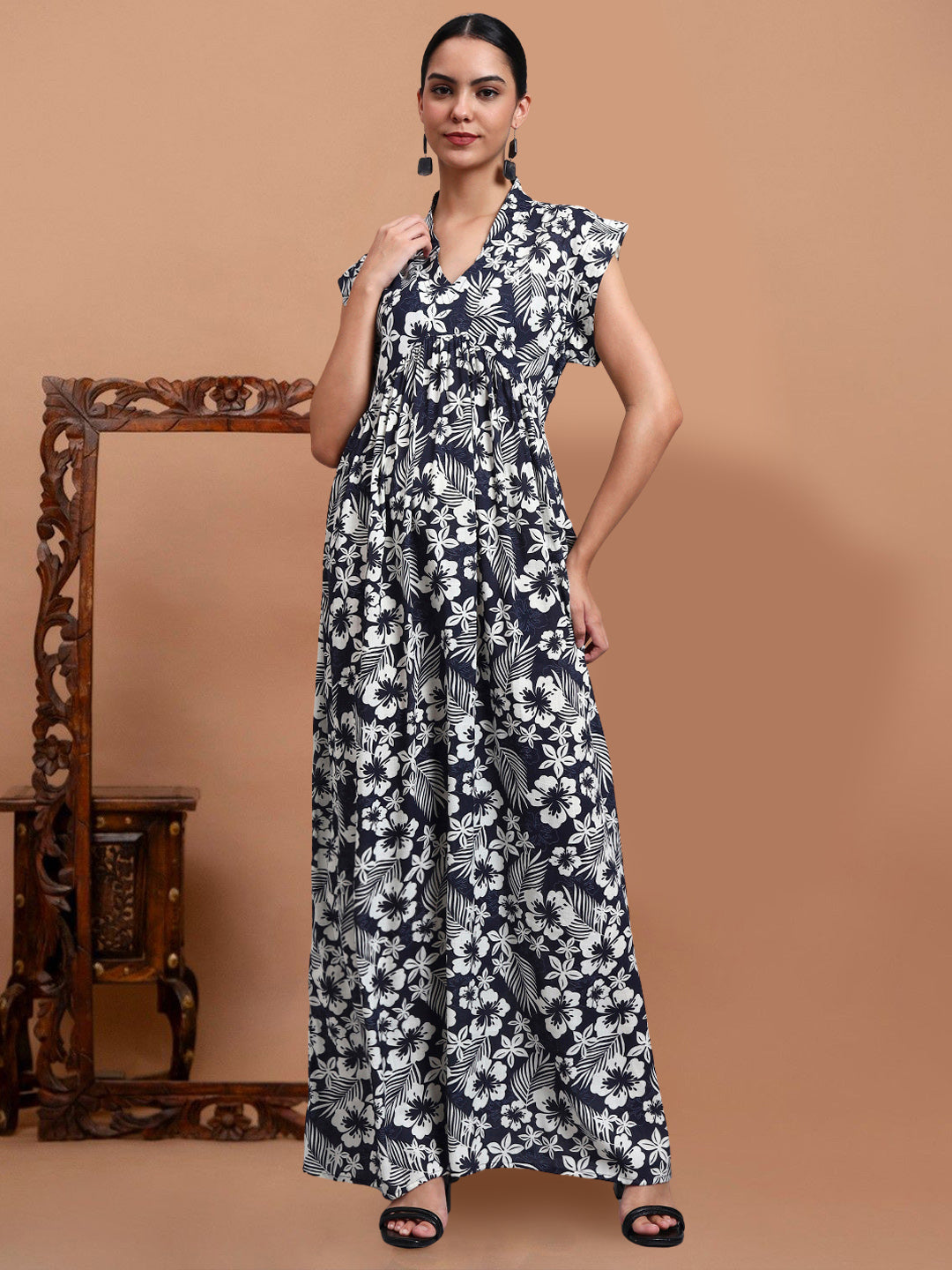 Hand Embroidered Chikankari Cotton Jalabiya-AL3697 Navy