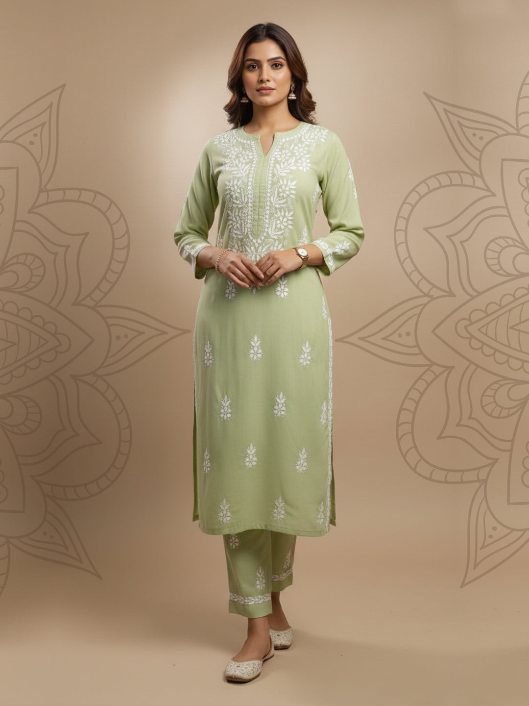 Women Hand Embroidered Chikankari Cotton Kurta Set-AL4107KS New