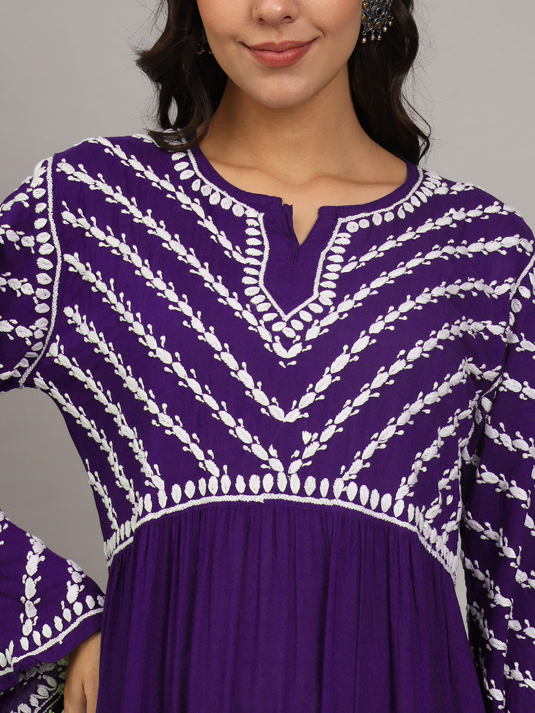 Hand Embroidered Chikankari Modal Jalabiya-AL4015 Mauve