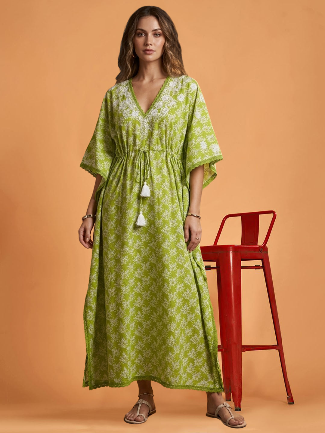 Women Embroidered Cotton Kaftan-AL3700A