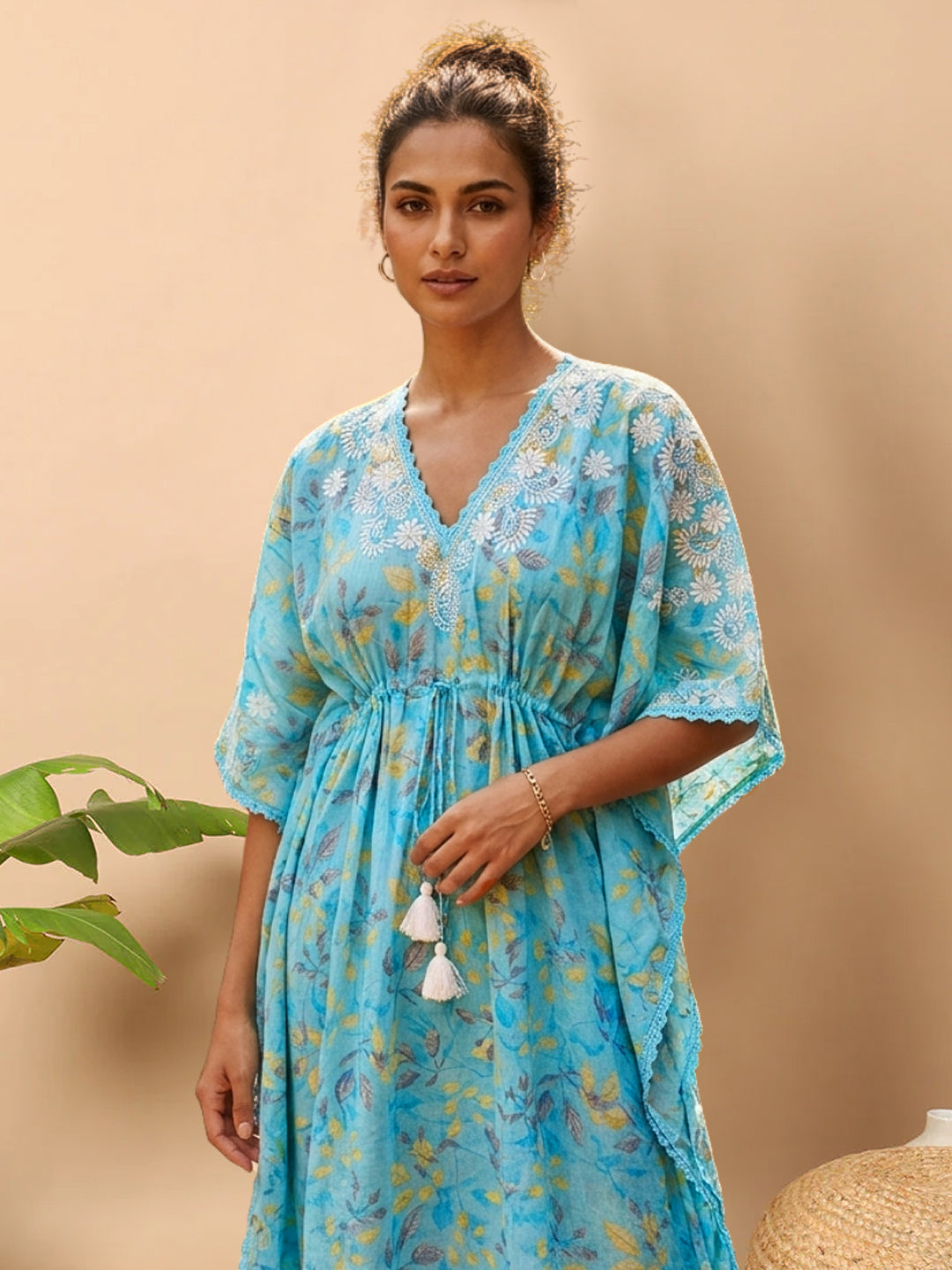 Women Embroidered Cotton Kaftan-AL3700B