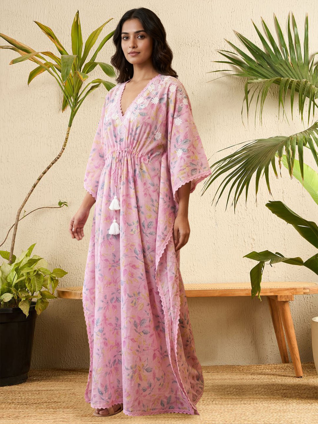 Women Embroidered Cotton Kaftan-AL3700B