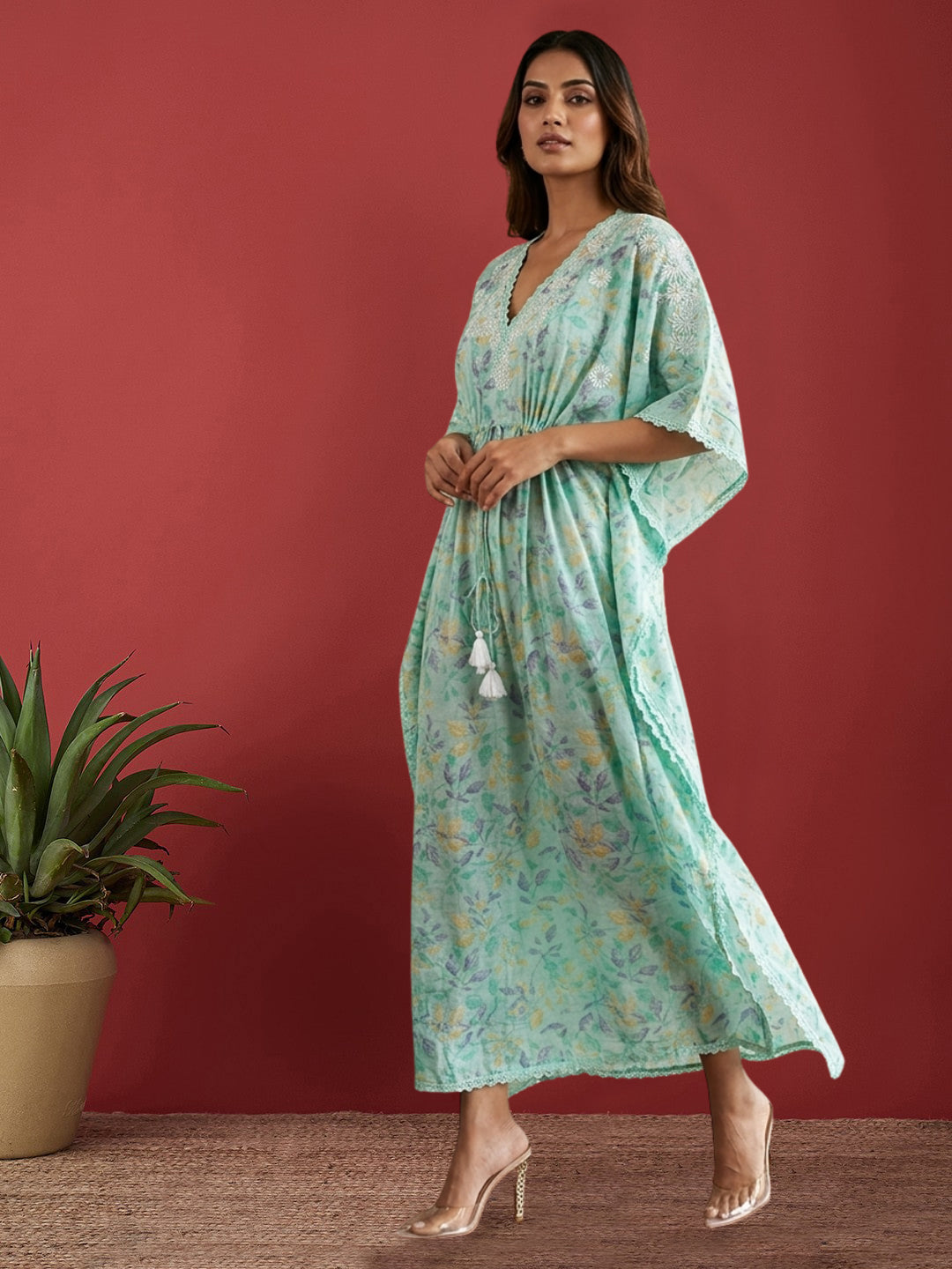 Women Embroidered Cotton Kaftan-AL3700B
