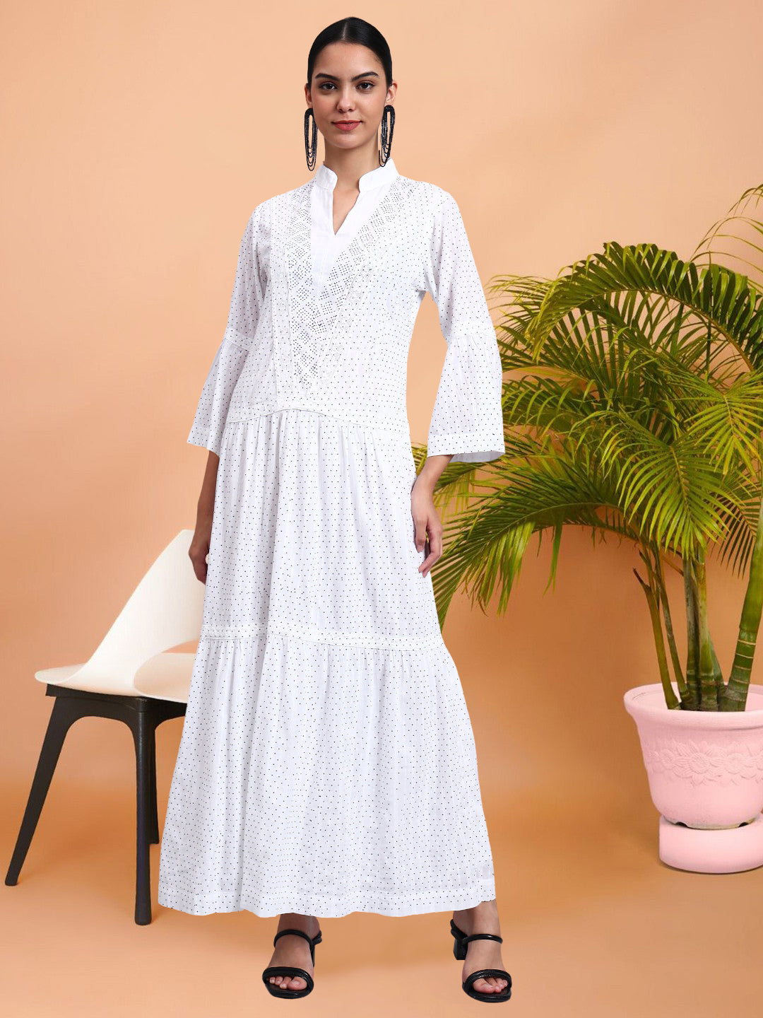 Women's Cotton Jalabiya with Mirror Work-AL4051 White