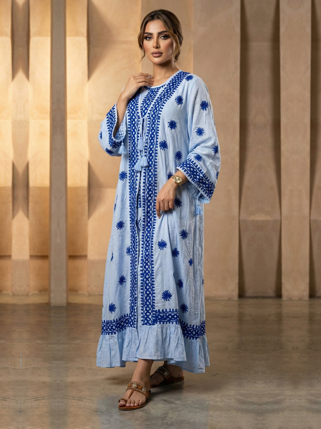 Hand Embroidered Chikankari Modal Kaftan-AL3605C