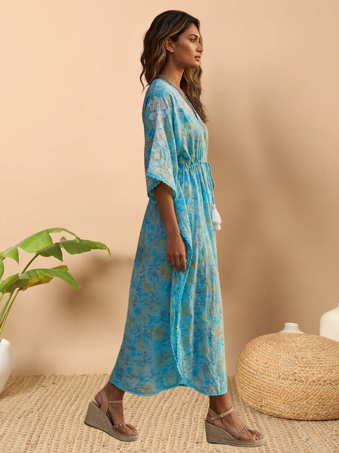 Women Embroidered Cotton Kaftan-AL3700B