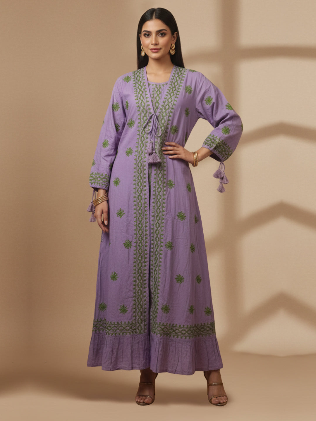 Hand Embroidered Chikankari Modal Kaftan-AL3605C