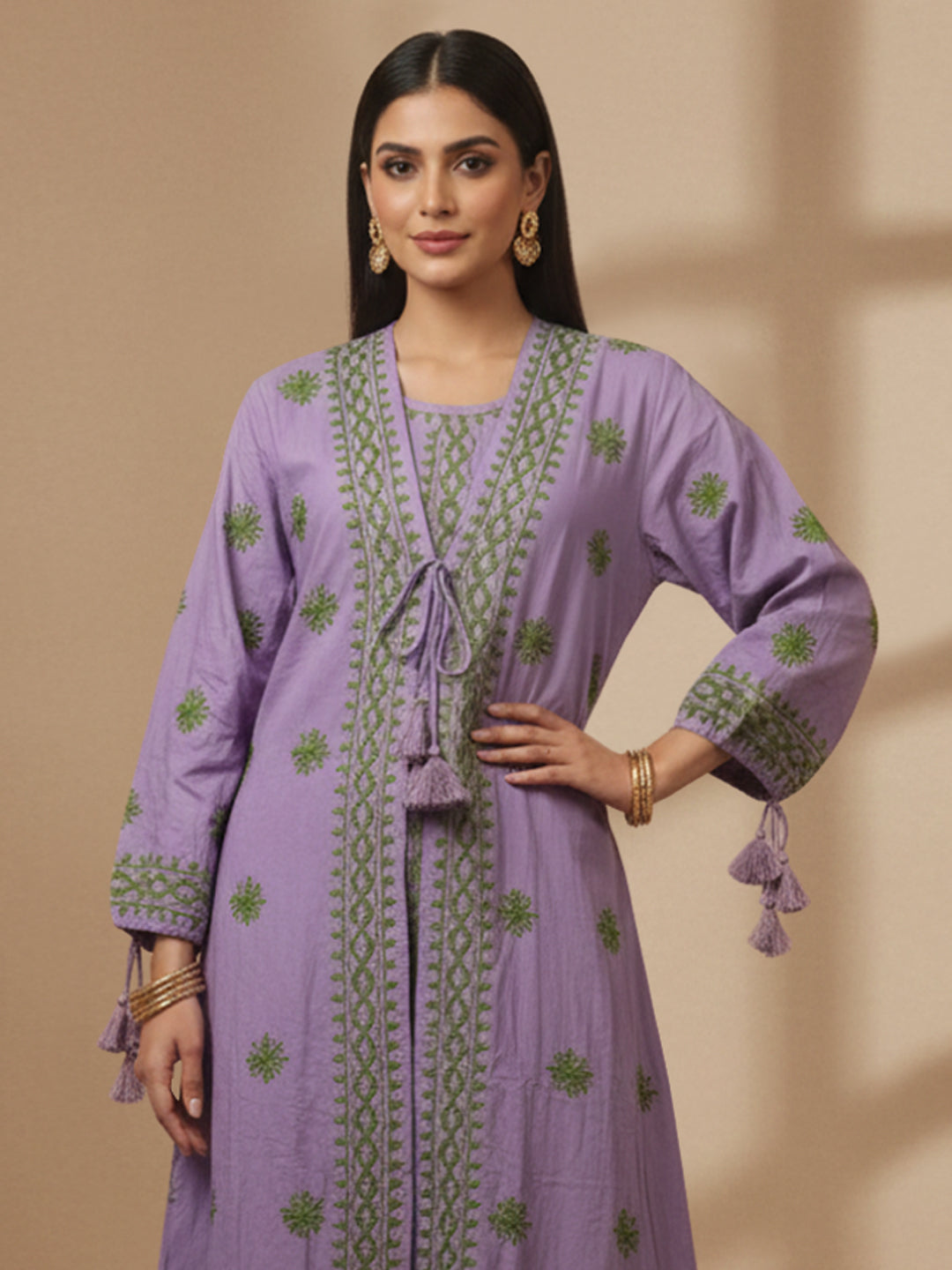 Hand Embroidered Chikankari Modal Kaftan-AL3605C