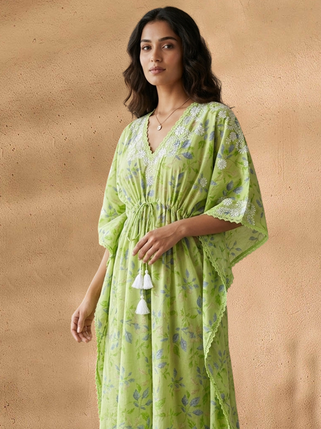 Women Embroidered Cotton Kaftan-AL3700B