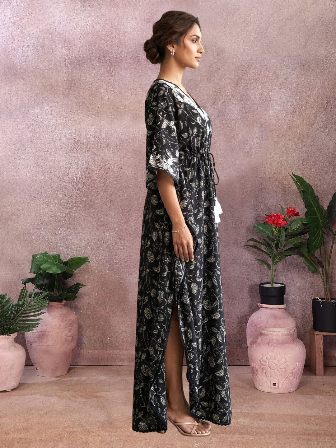Women Embroidered Cotton Kaftan-AL3700C