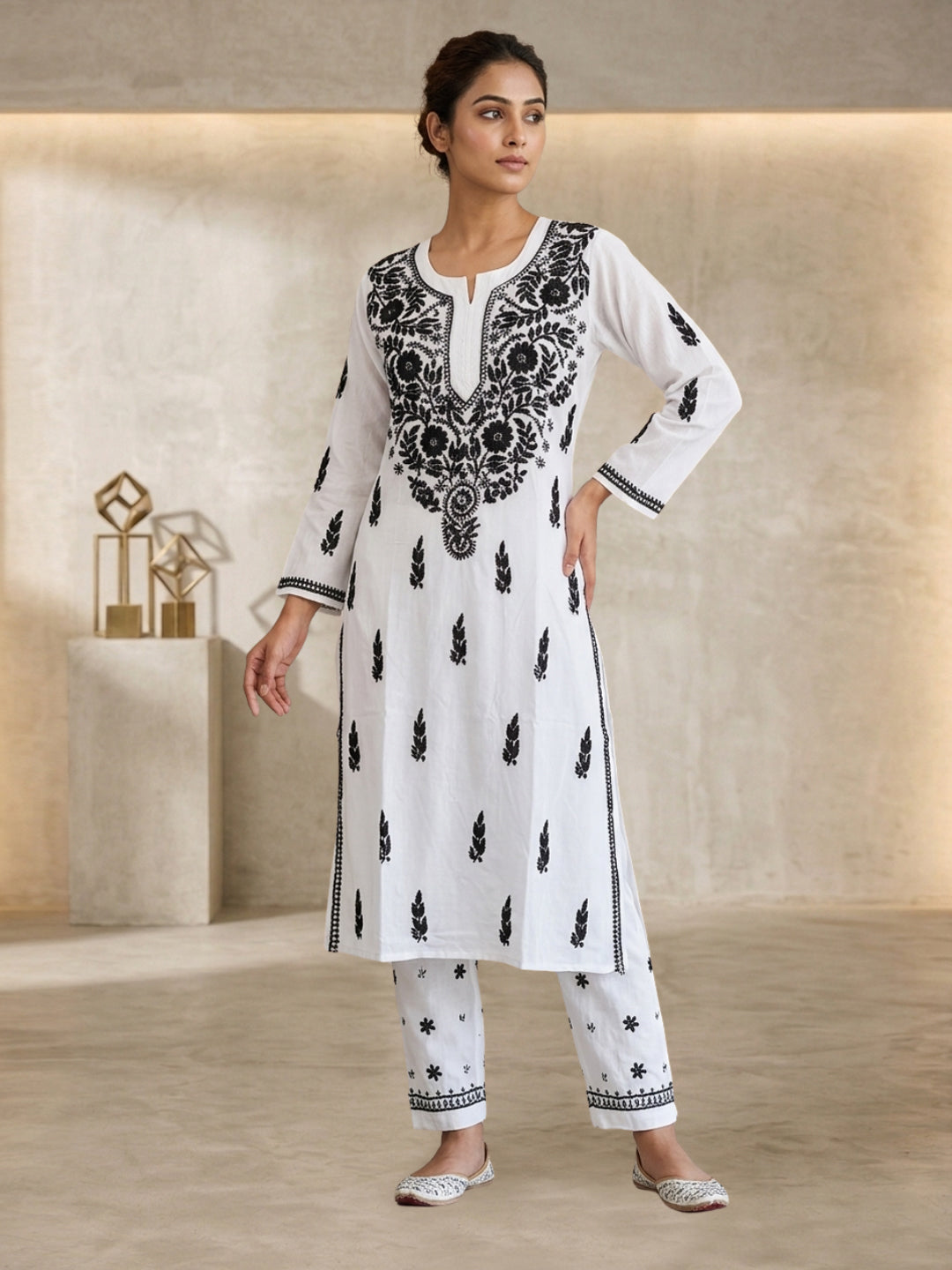 Women Hand Embroidered Chikankari Rayon kurta set-AL3451KS