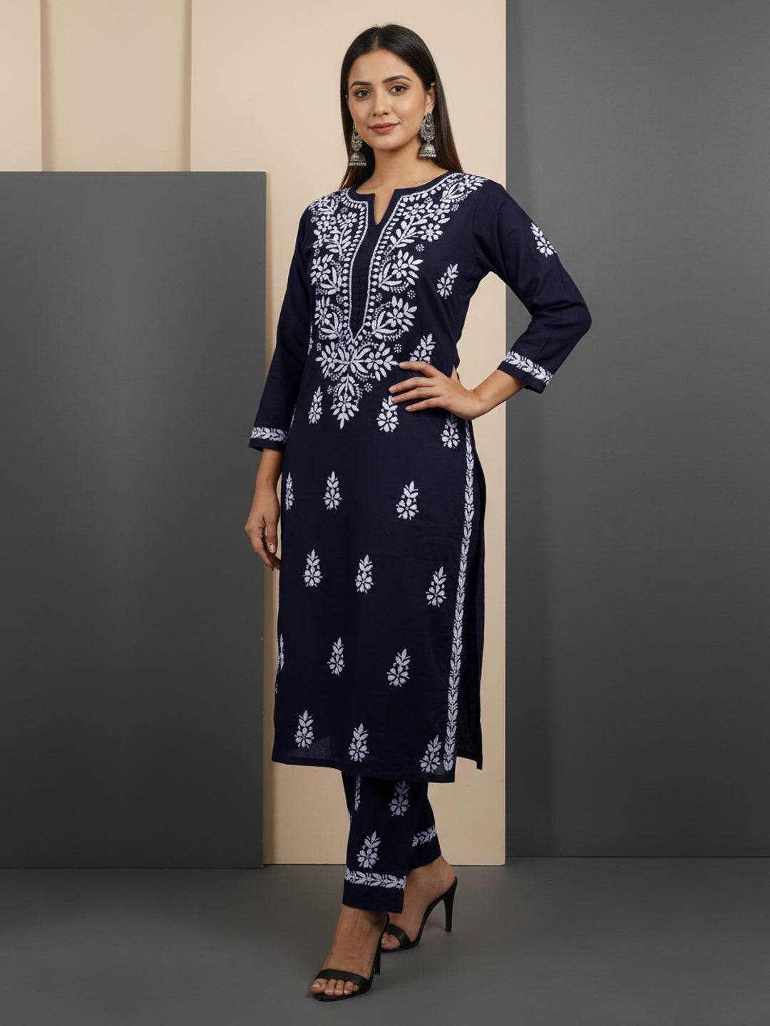 Women Hand Embroidered Chikankari Cotton Kurta Set-AL4107KS New