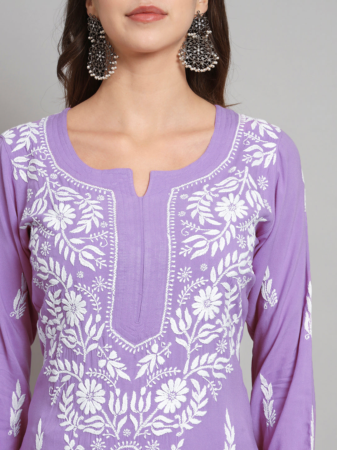 Women Hand Embroidered Chikankari Rayon Kurta set-AL3451KS Mauve