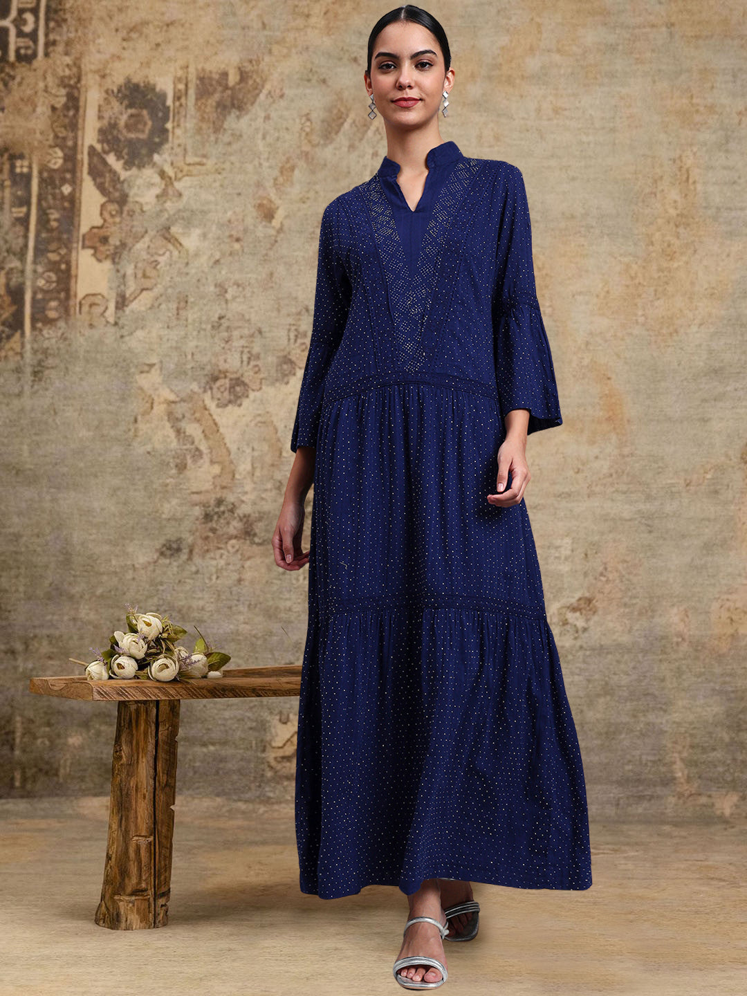 Women's Cotton Jalabiya with Mirror Work-AL4051 Navy