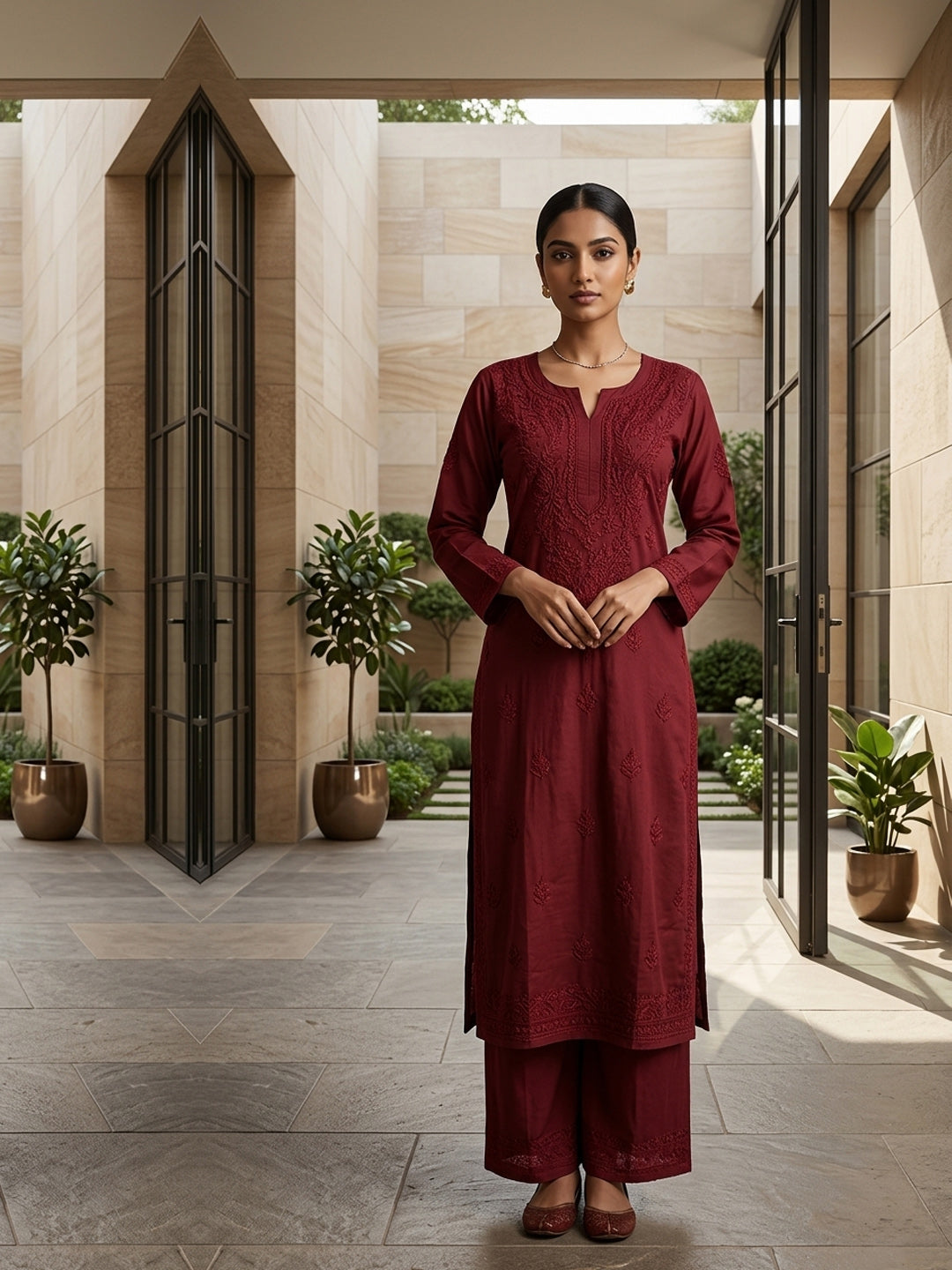 Women Hand Embroidered Chikankari Muslin Kurta Set-AL4115KS