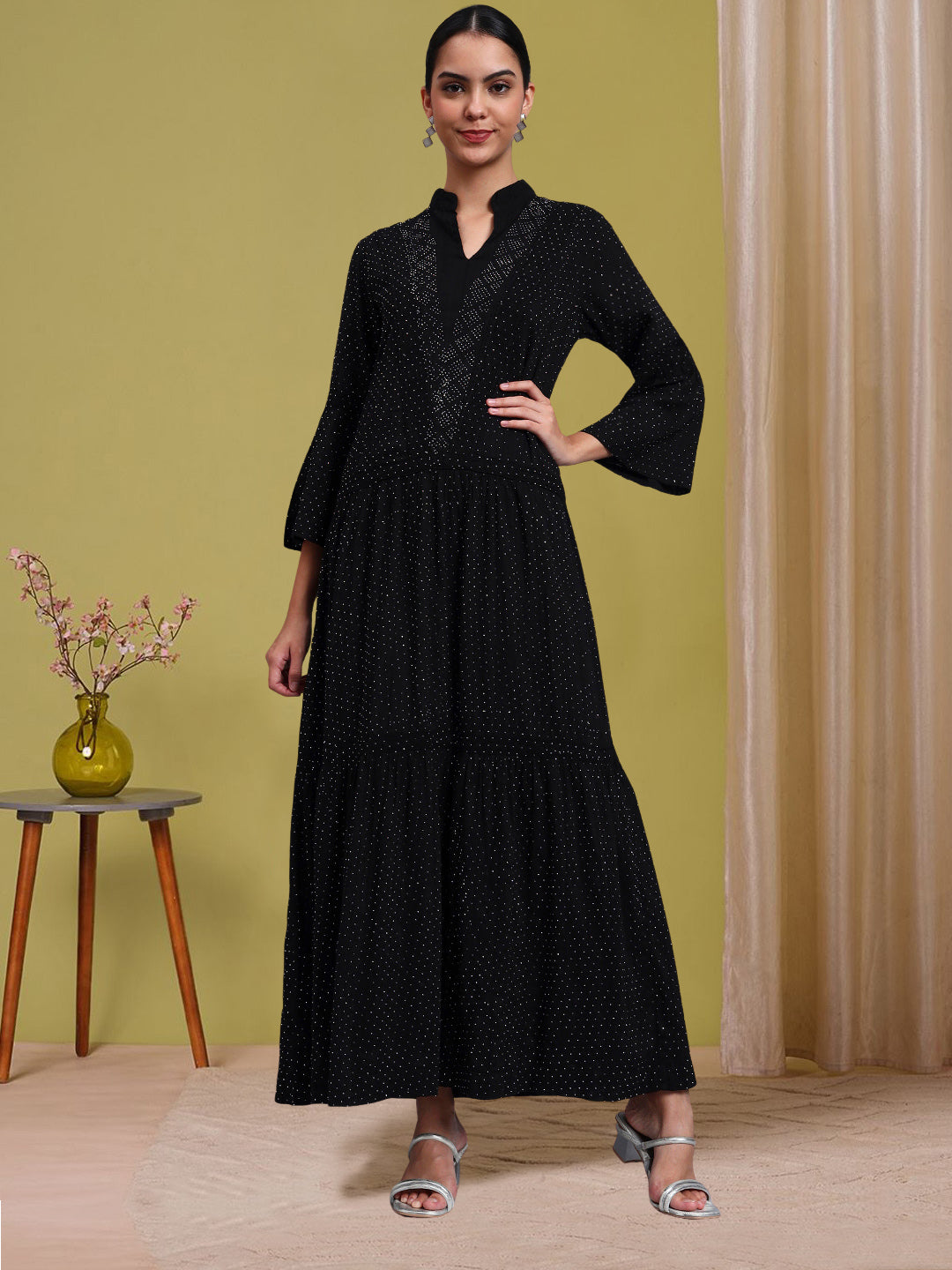 Women's Cotton Jalabiya with Mirror Work-AL4051 Black