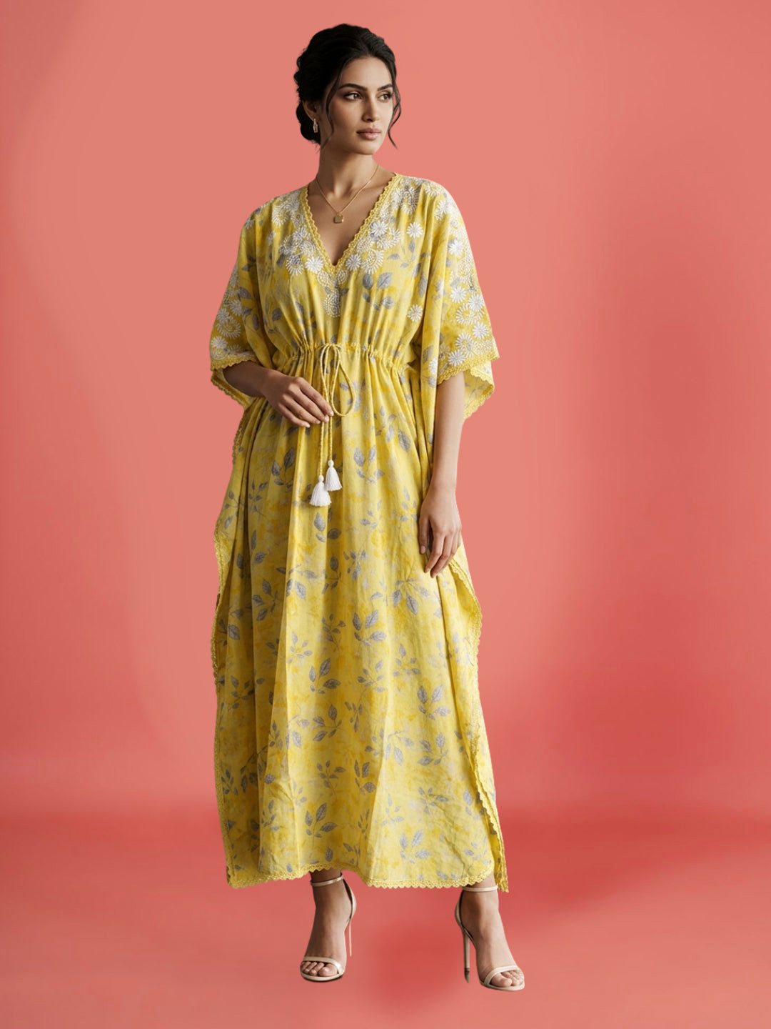 Women Embroidered Cotton Kaftan-AL3700B
