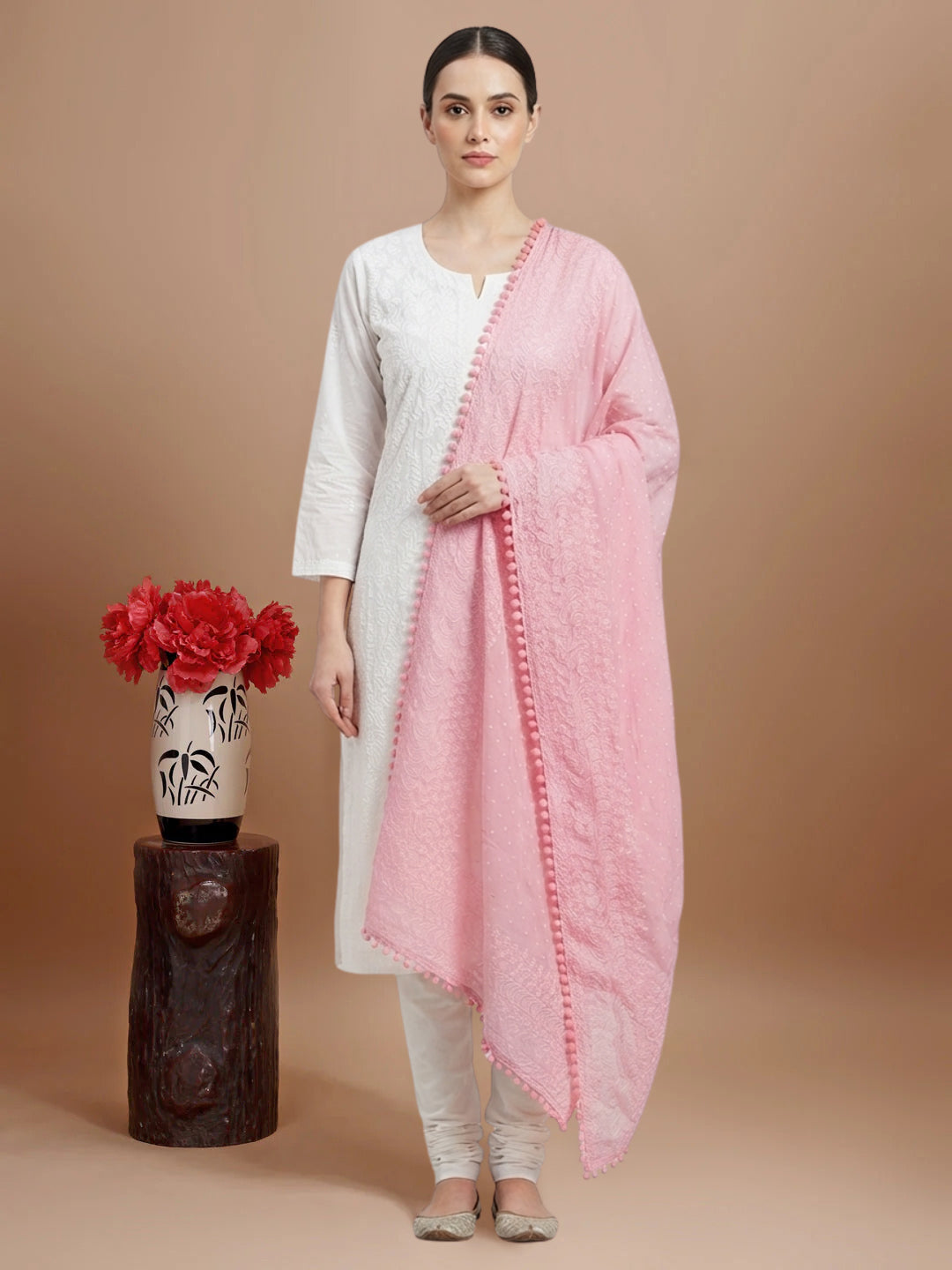 Women Embroidered Georgette Dupatta-AL3721NEW Pink