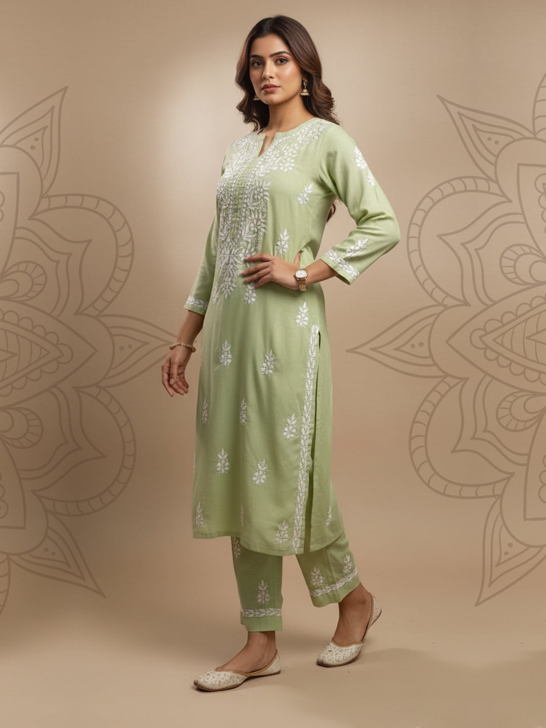 Women Hand Embroidered Chikankari Cotton Kurta Set-AL4107KS New