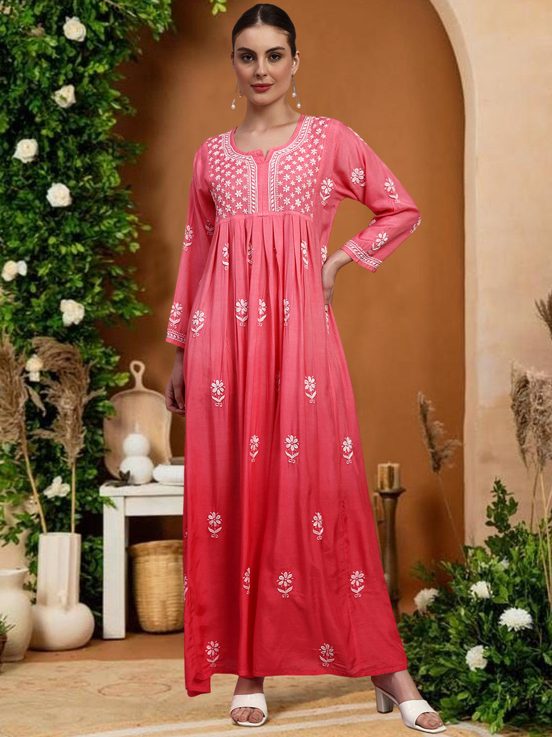 Hand Embroidered Chikankari Muslin Ombre Jalabiya-AL4110 New