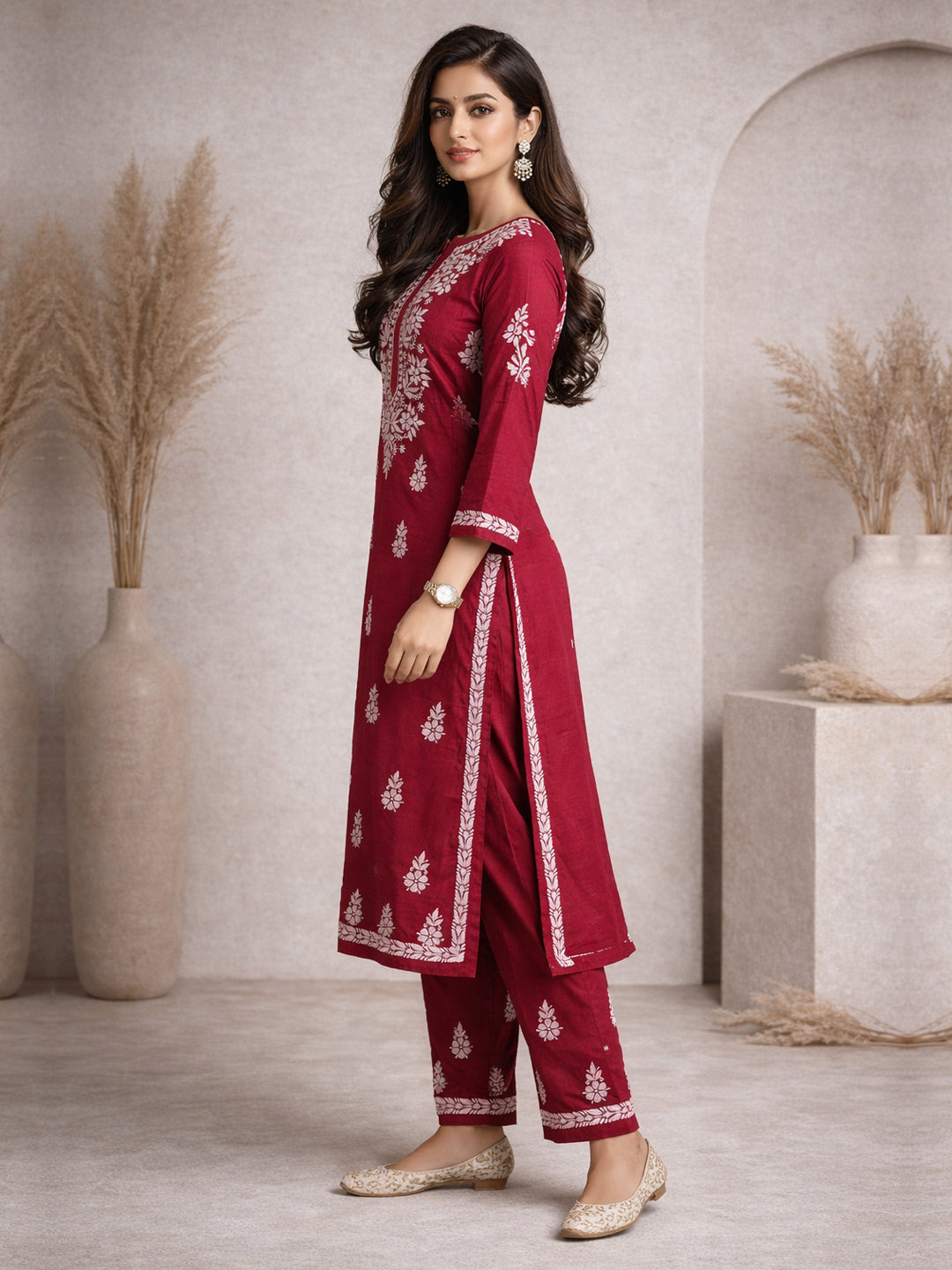 Women Hand Embroidered Chikankari Cotton Kurta Set-AL4107KS New