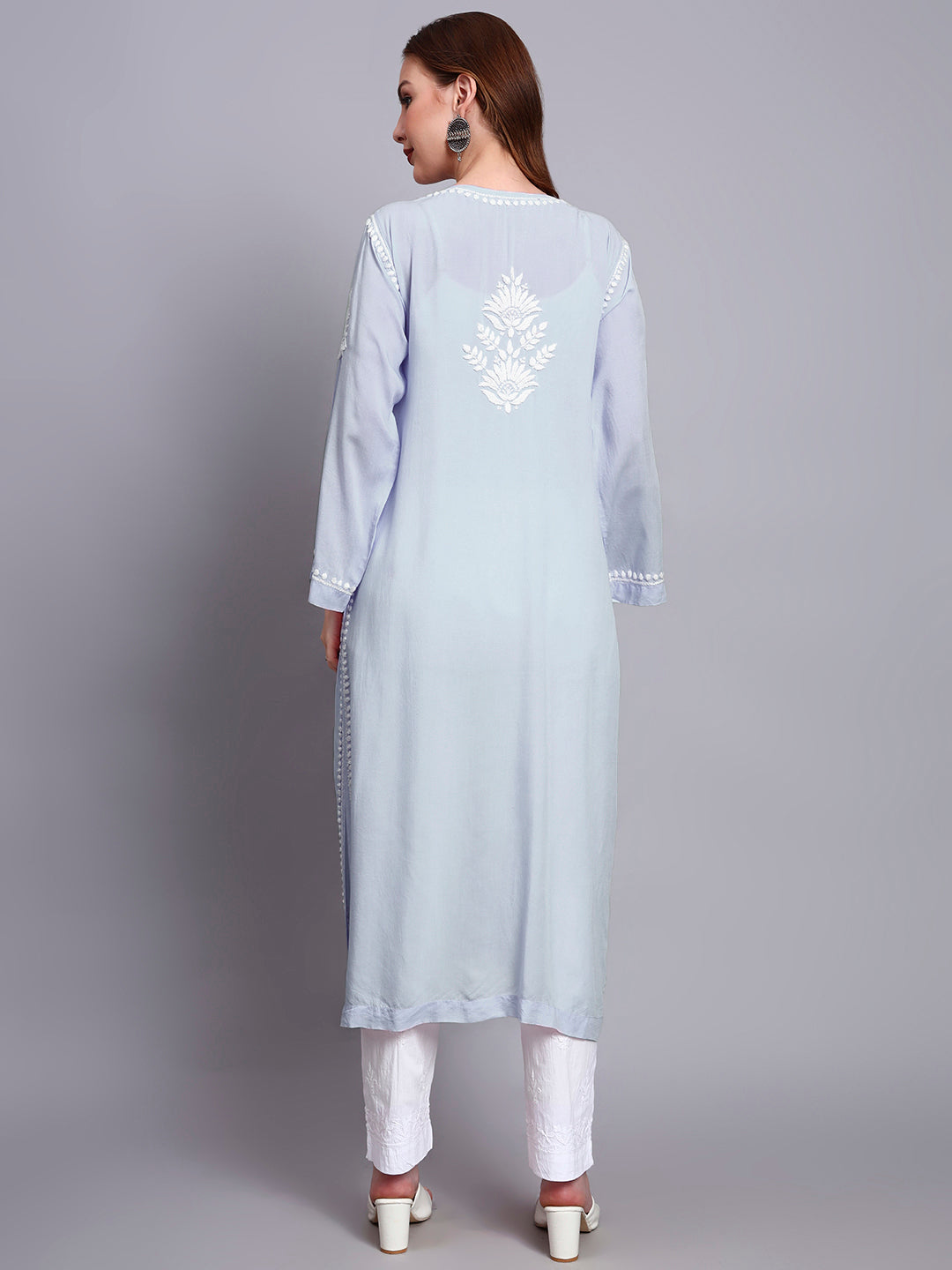 Hand Embroidered Chikankari Modal Straight Kurta-AL3683 Lavender