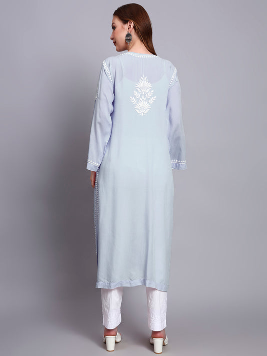 Hand Embroidered Chikankari Modal Straight Kurta-AL3683 Lavender