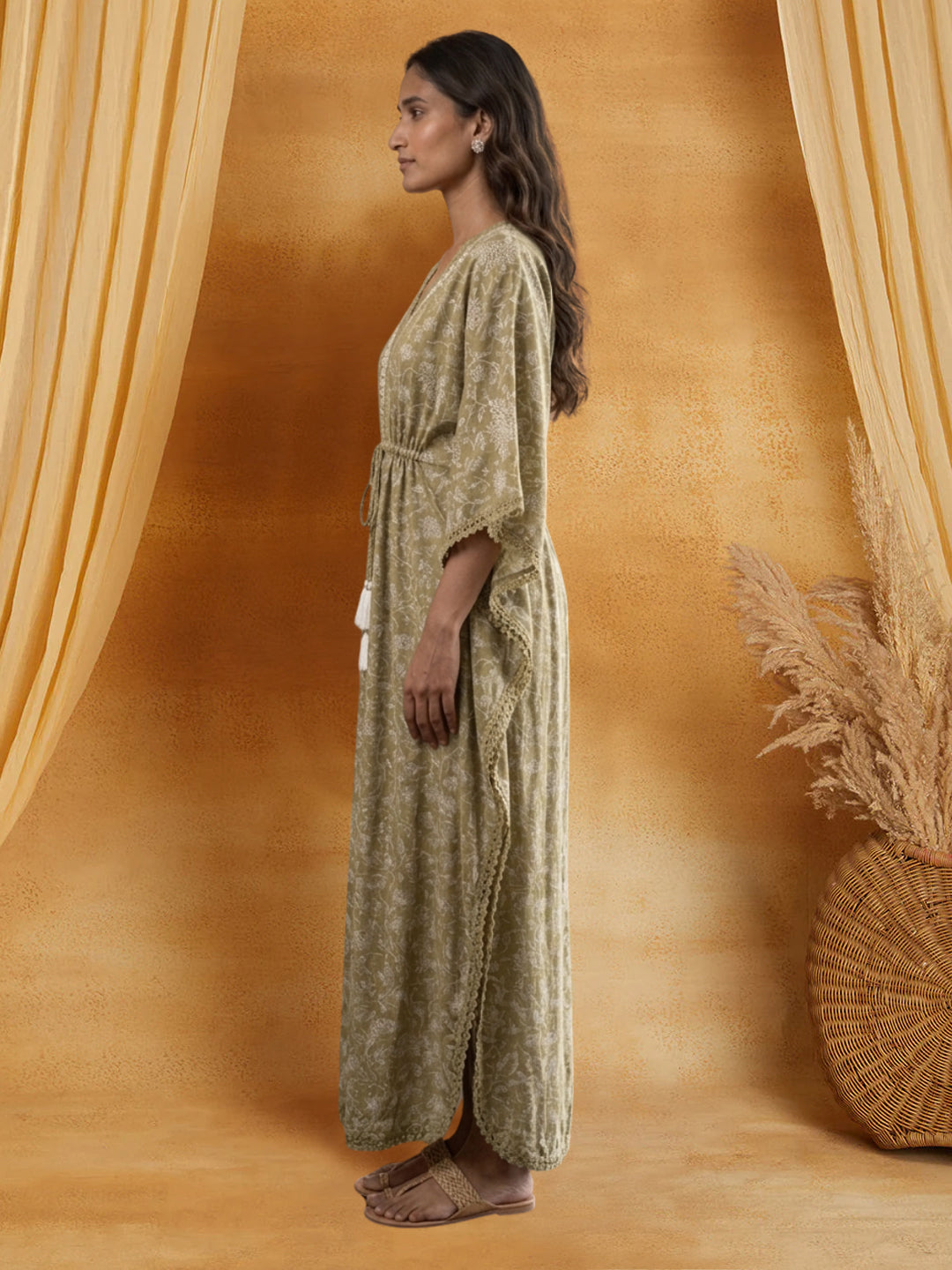 Women Embroidered Cotton Kaftan-AL3700C