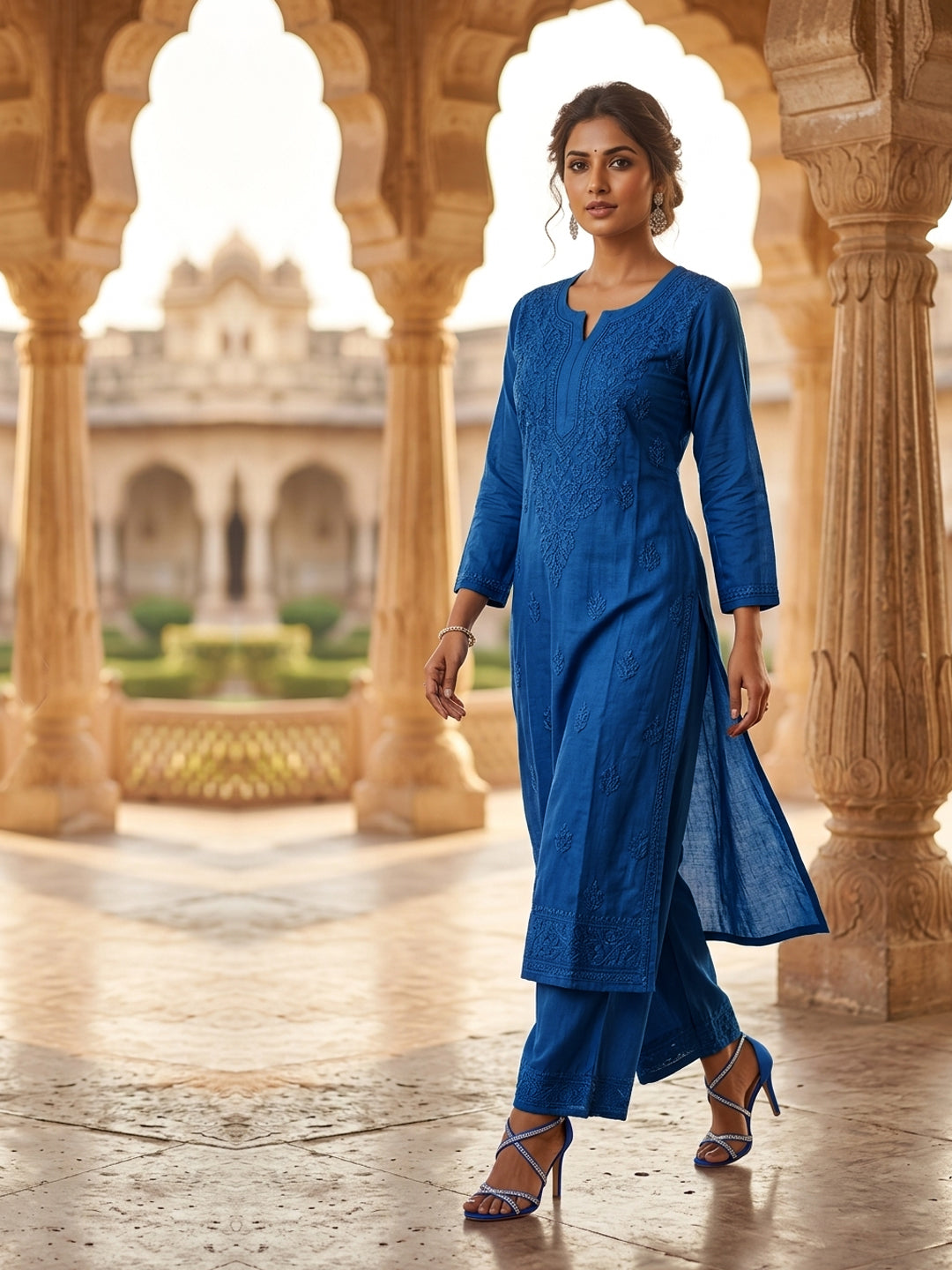 Women Hand Embroidered Chikankari Muslin Kurta Set-AL4115KS