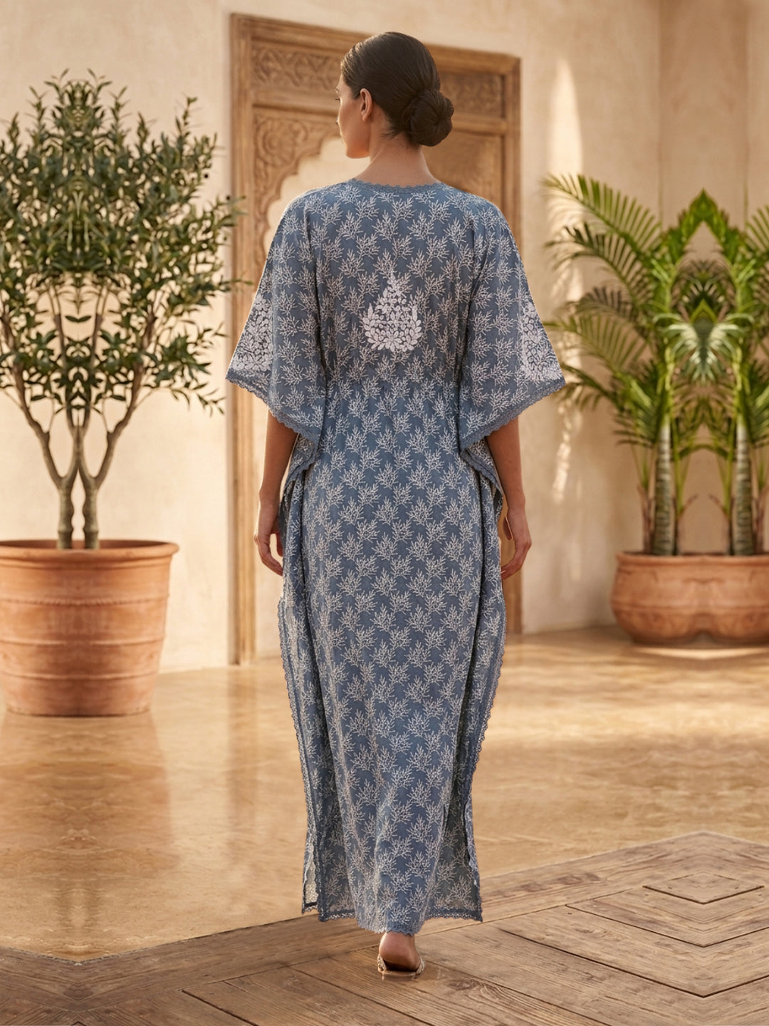 Women Embroidered Cotton Kaftan-AL3700A