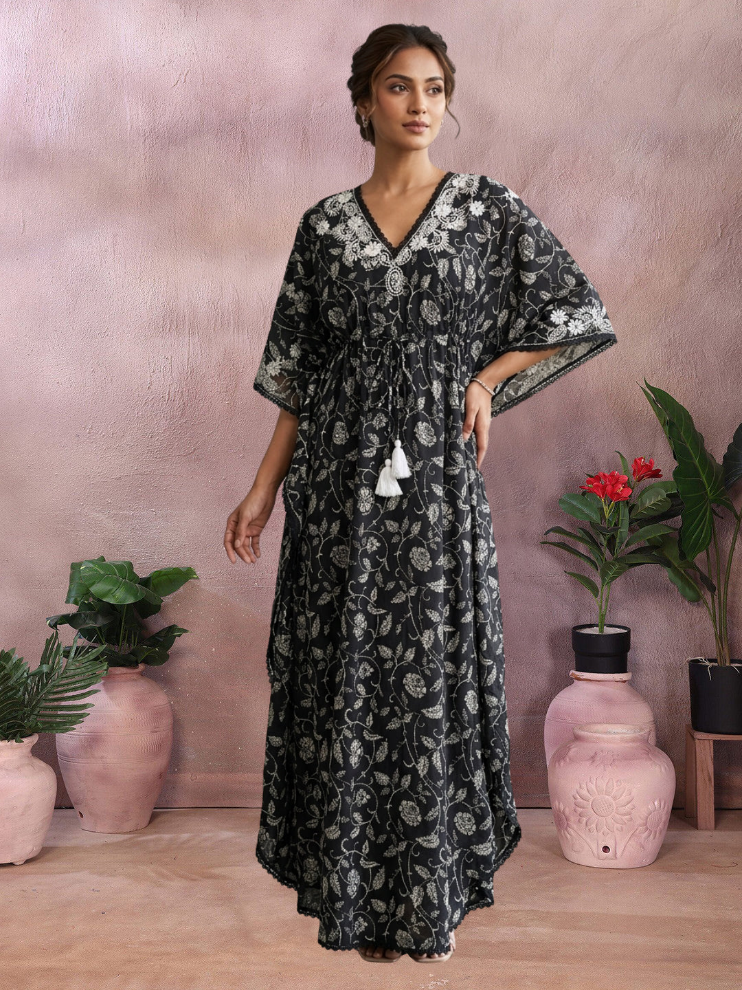 Women Embroidered Cotton Kaftan-AL3700C
