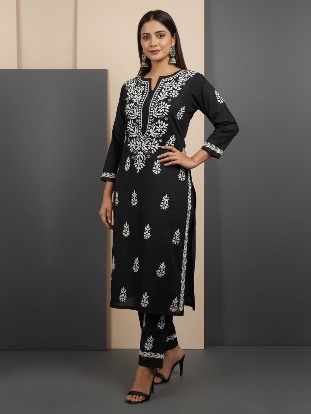 Women Hand Embroidered Chikankari Cotton Kurta Set-AL4107KS New