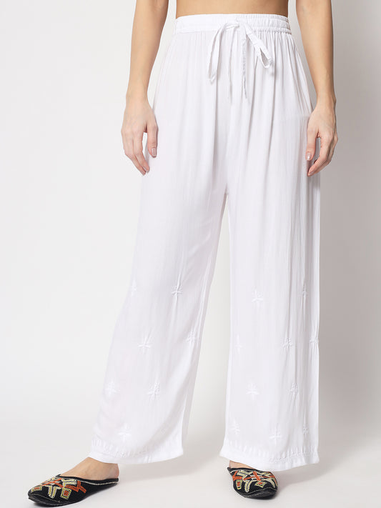 Women Hand Embroidered Chikankari Rayon Palazzos-AL3598