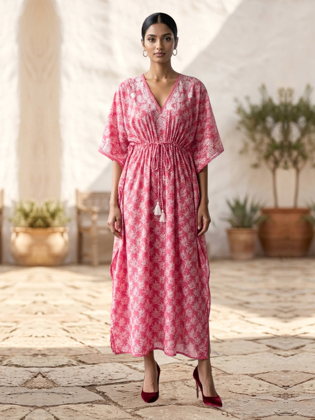 Women Embroidered Cotton Kaftan-AL3700A