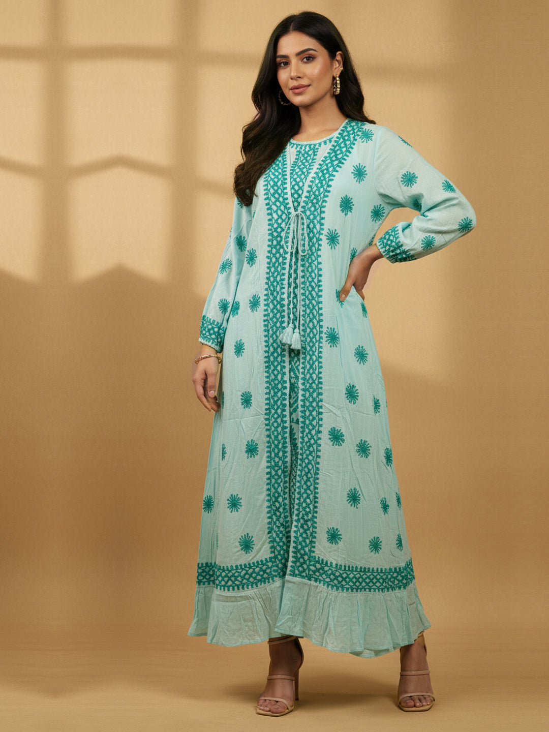 Hand Embroidered Chikankari Modal Kaftan-AL3605C
