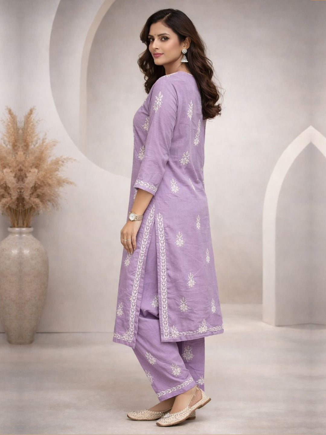 Women Hand Embroidered Chikankari Cotton Kurta Set-AL4107KS New