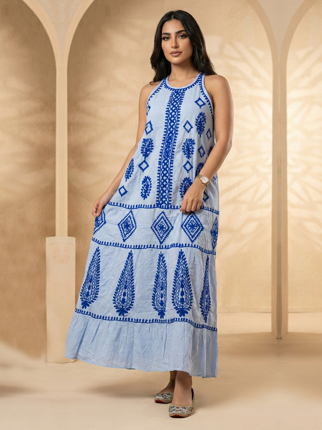 Hand Embroidered Chikankari Modal Kaftan-AL3605C