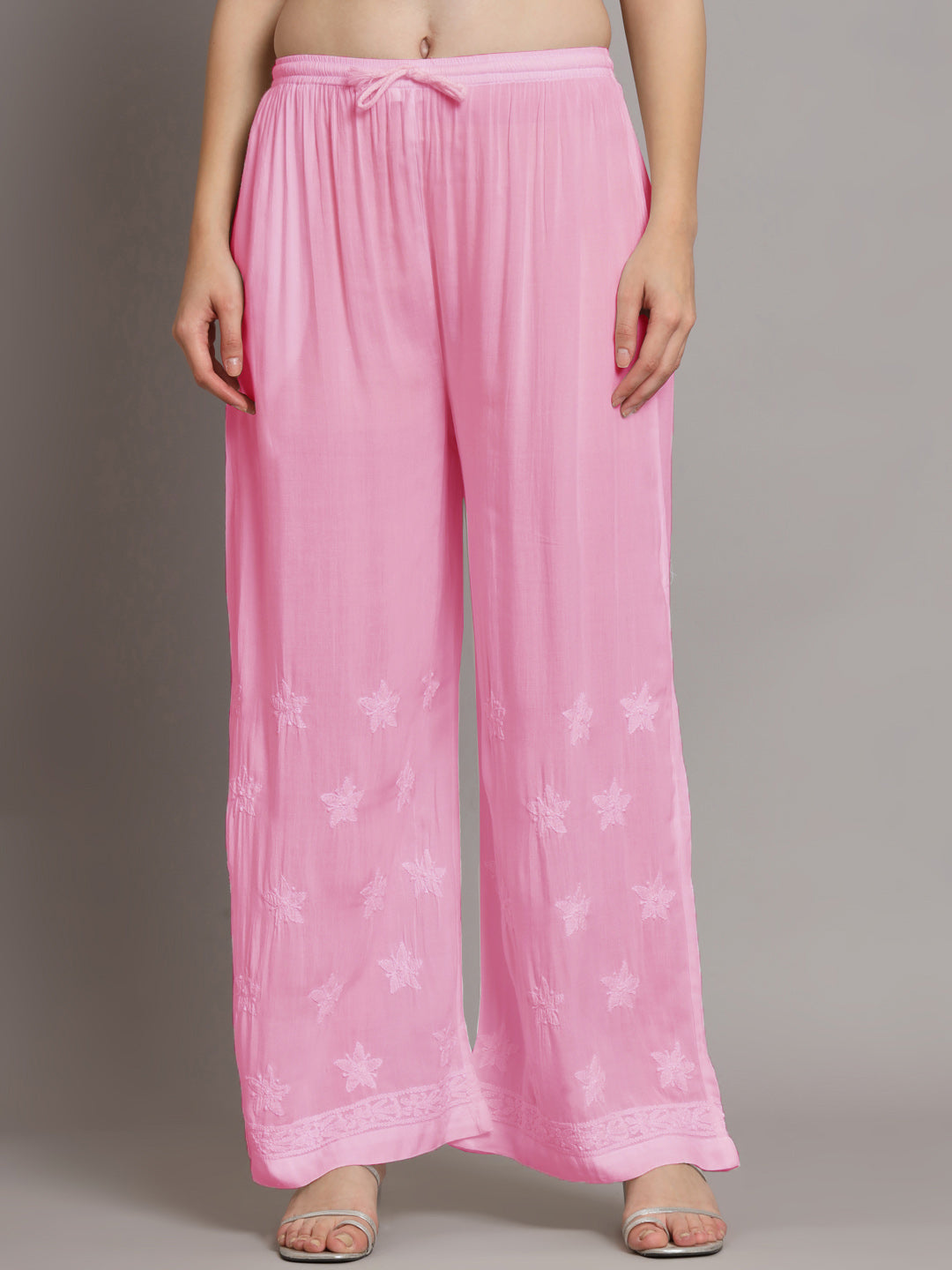 Hand Embroidered Chikankari Modal Kurta with Palazzo- AL3662KS Pink