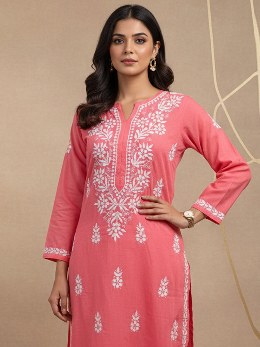 Women Hand Embroidered Chikankari Cotton Kurta Set-AL4107KS New