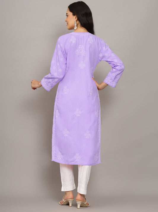 Women Hand Embroidered Chikankari Cotton Kurta-AL4043 Lavender