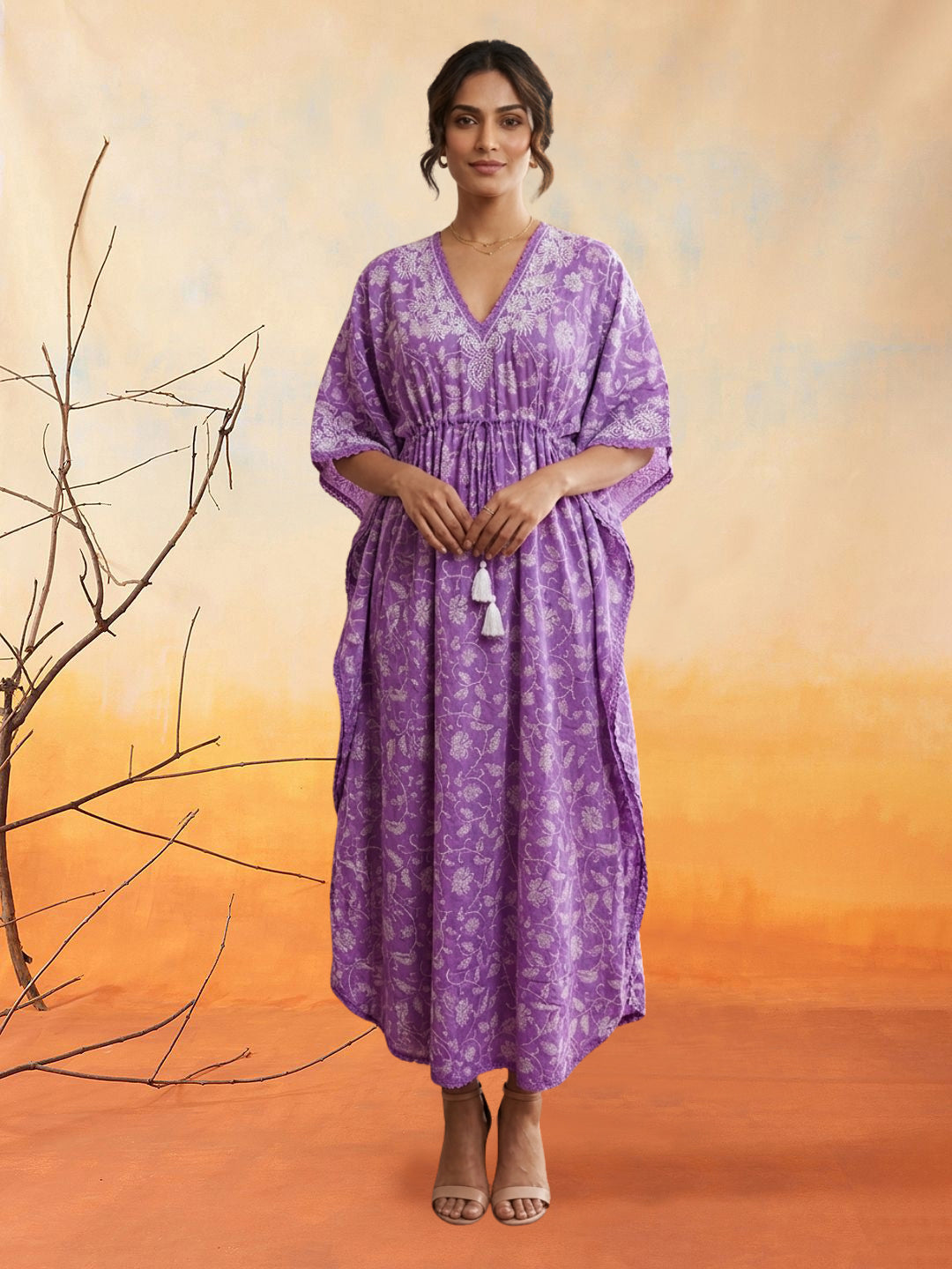 Women Embroidered Cotton Kaftan-AL3700C
