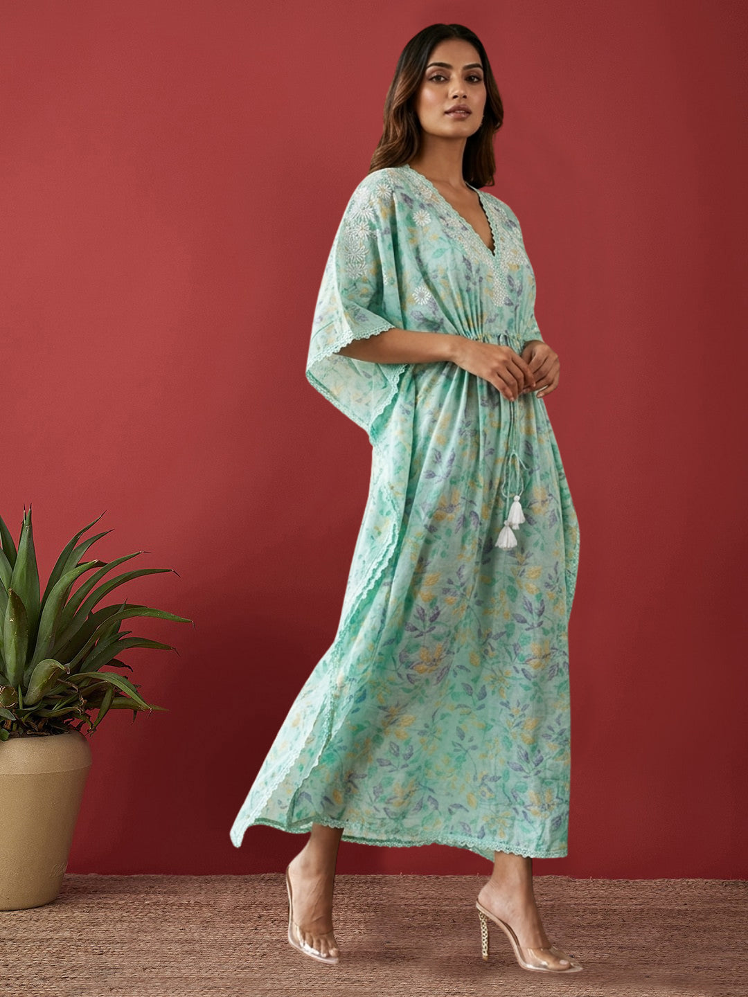 Women Embroidered Cotton Kaftan-AL3700B